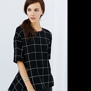 Cooperative Anthropologie windowpane black and white peplum top XS